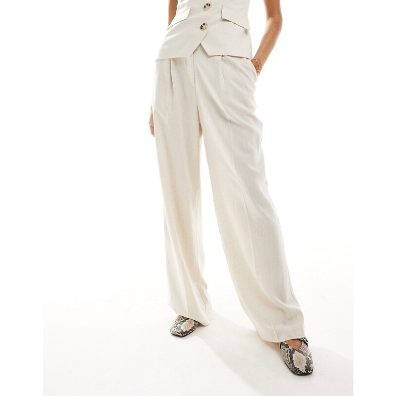 Miss Selfridge - Pantaloni a fondo ampio in colore lino naturale in coordinato-Neutro