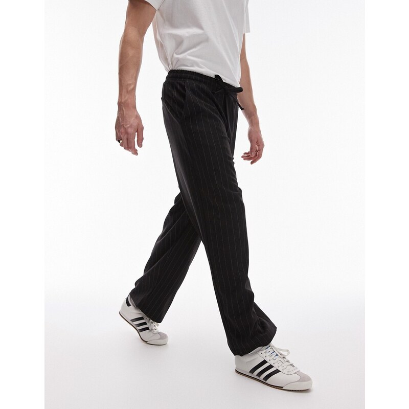 Topman - Pantaloni a fondo ampio neri con motivo gessato-Nero