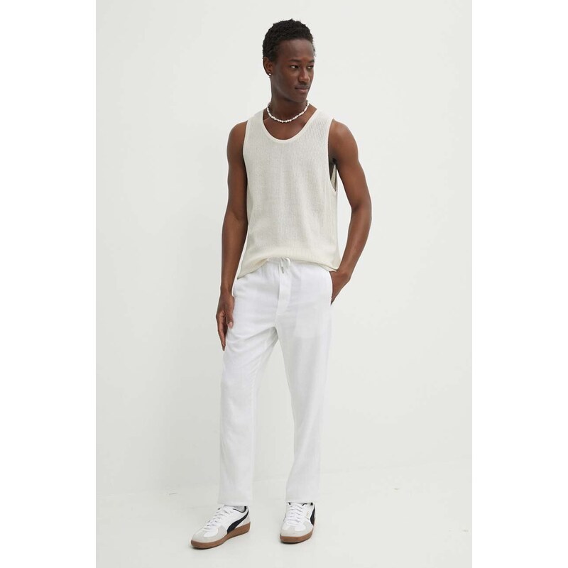 Solid pantaloni in lino colore bianco