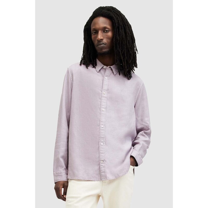 AllSaints maglia di lino LAGUNA LS SHIRT colore rosa MS540Z
