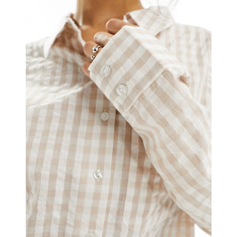 Luna - Camicia del pigiama mix & match oversize beige a quadretti-Blu