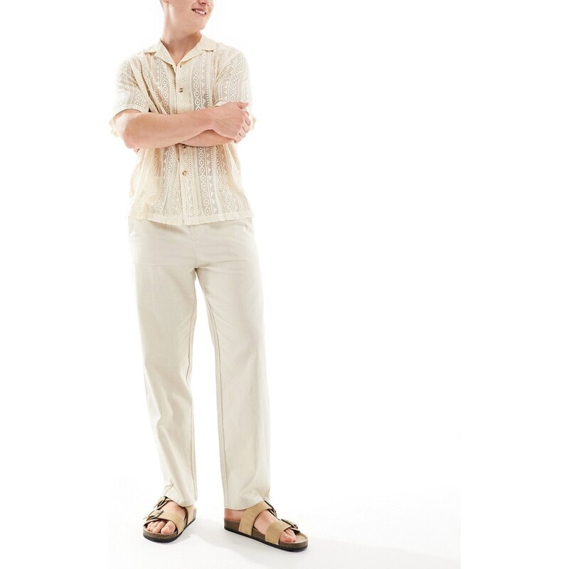 ONLY & SONS - Pantaloni ampi beige in misto lino-Neutro