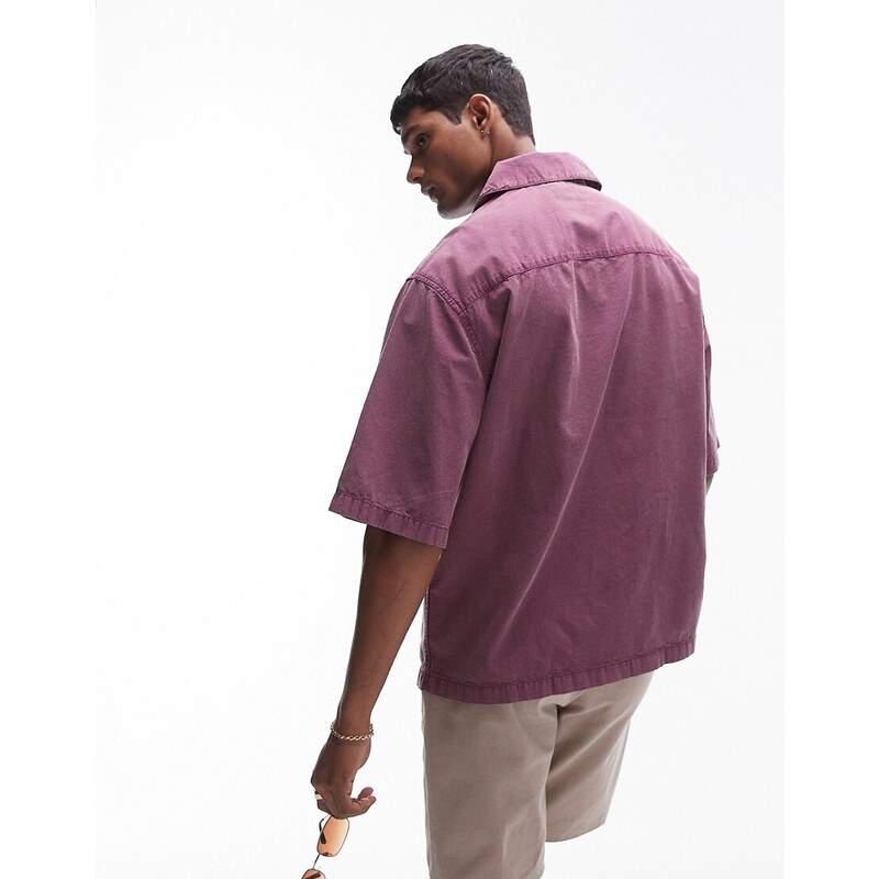 Topman - Camicia a maniche corte vestibilità comoda viola slavato