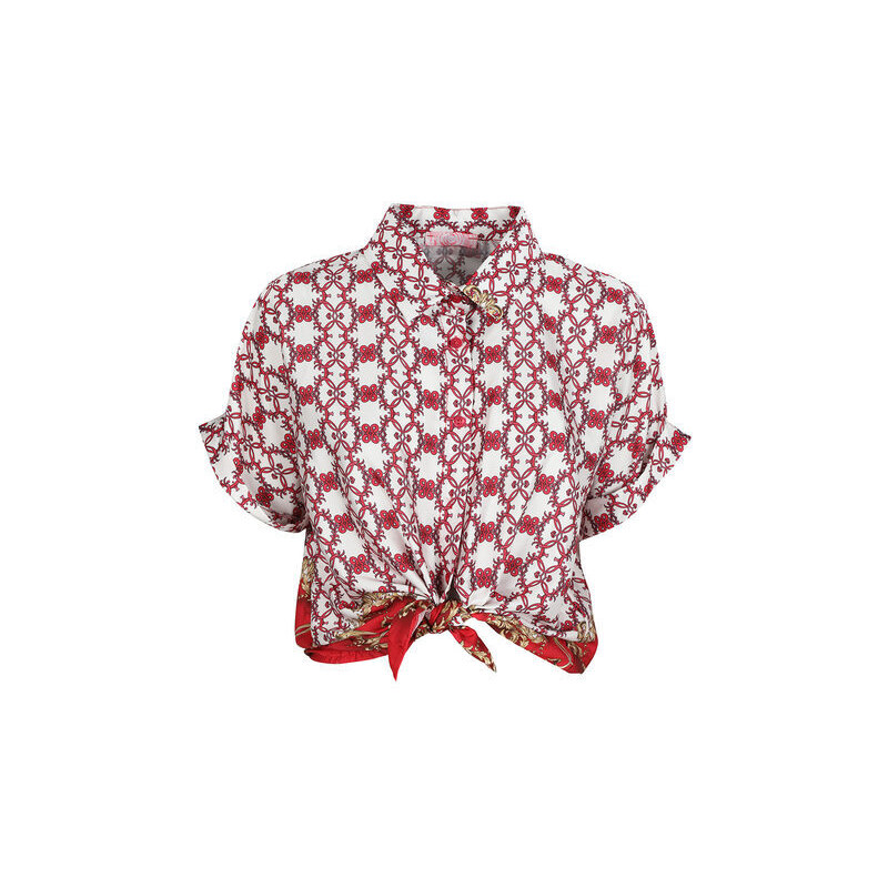 Caspiche Camicetta Donna a Maniche Corte Con Nodo Camicie Rosso Taglia Unica