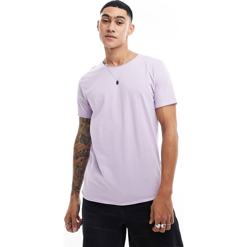 Brave Soul - T-shirt lilla pastello con bordi grezzi-Viola