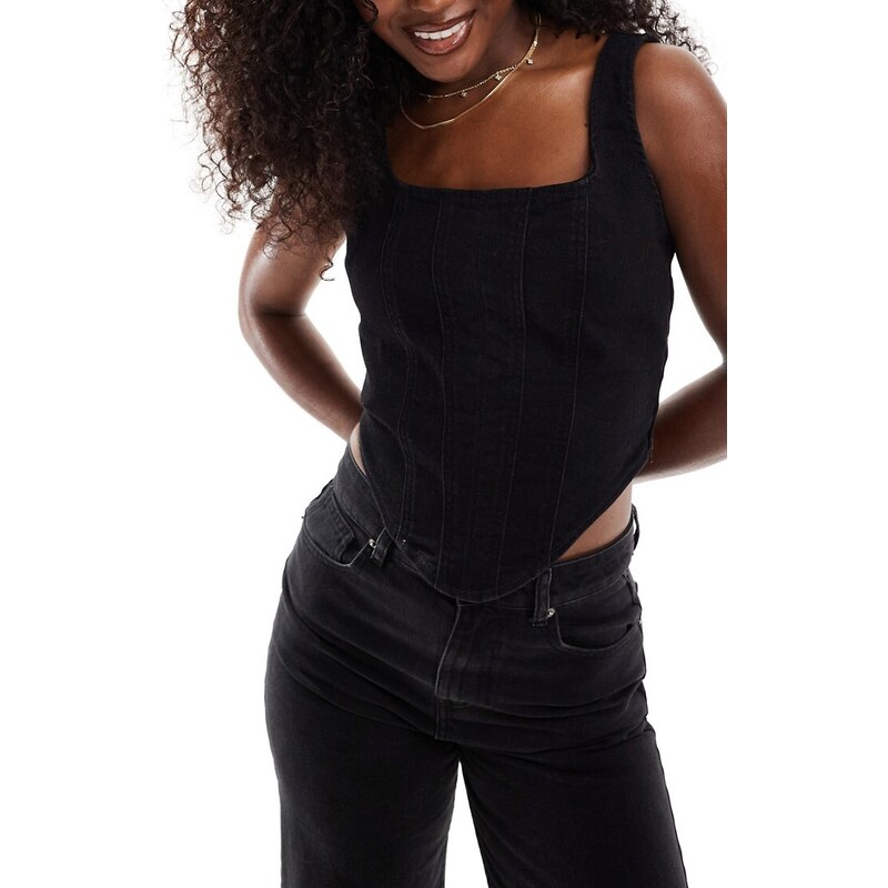 Calvin Klein Jeans - Bustier nero in denim con cuciture