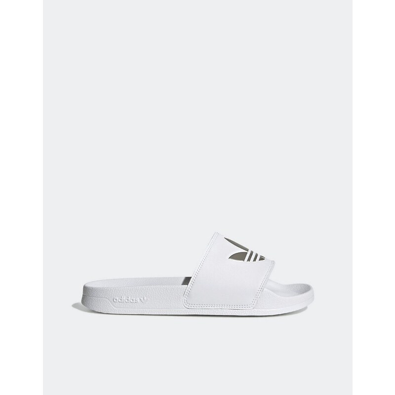 adidas Originals - Adilette Lite - Sliders bianche e argento con logo a trifoglio-Bianco