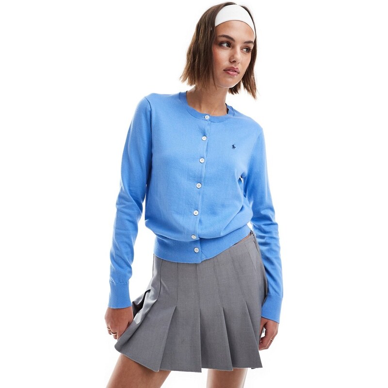 Polo Ralph Lauren - Cardigan in cotone pima blu con logo