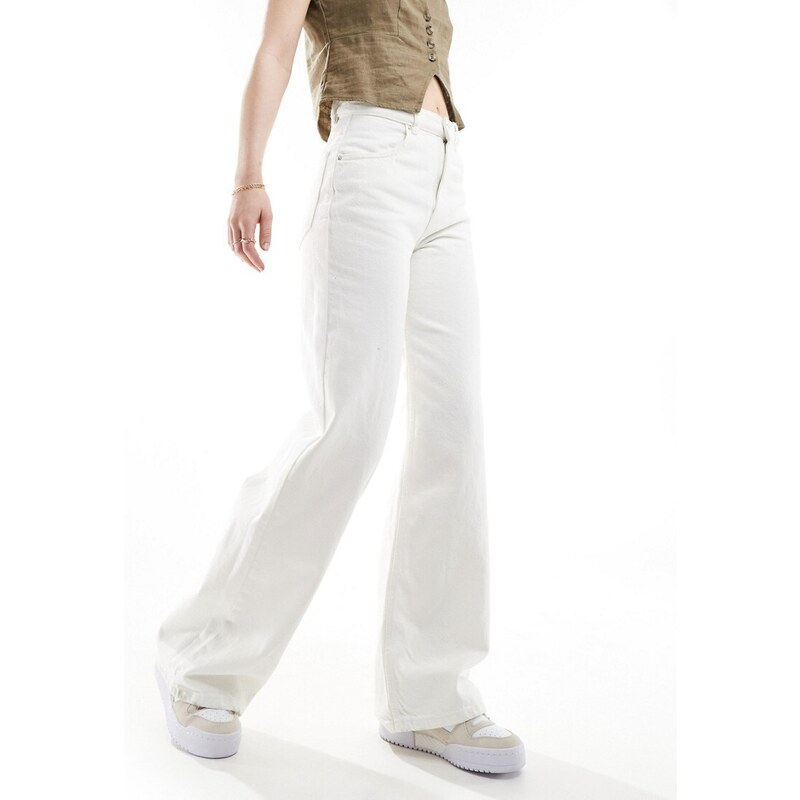 Pull&Bear - Jeans a vita alta e fondo ampio bianchi-Bianco