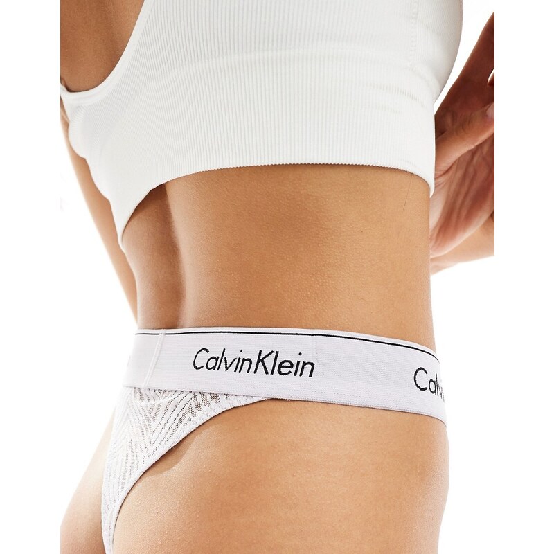 Calvin Klein - Modern Lace - Perizoma lavanda con fascette sottili-Bianco