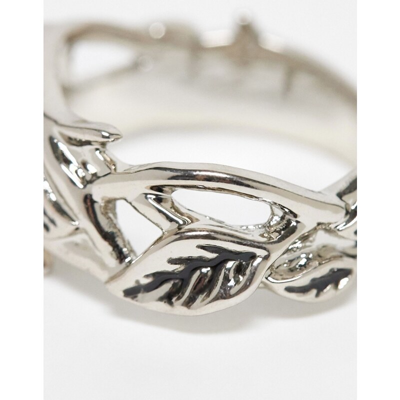 ASOS DESIGN - Anello argentato con design a foglie-Argento