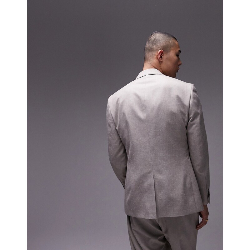 Topman - Giacca da abito slim fit in lino color pietra-Neutro
