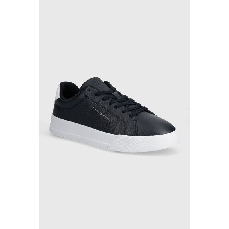 Tommy Hilfiger sneakers in pelle TH COURT BETTER LTH TUMBLED colore blu navy FM0FM04972
