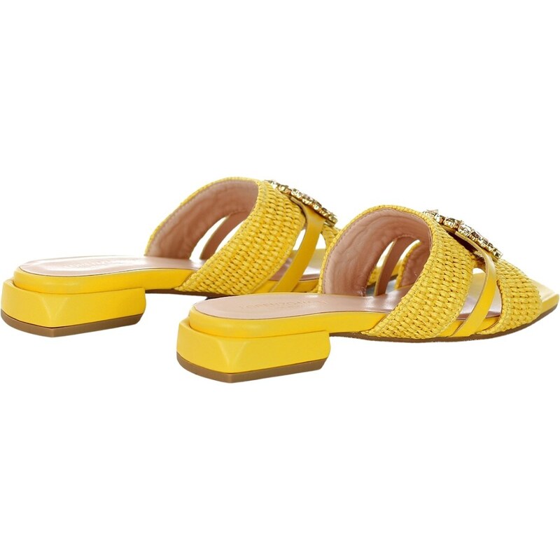 LORENZO MARI - Sandalo in rafia con accessorio in pietre - Colore: Giallo,Taglia: 38