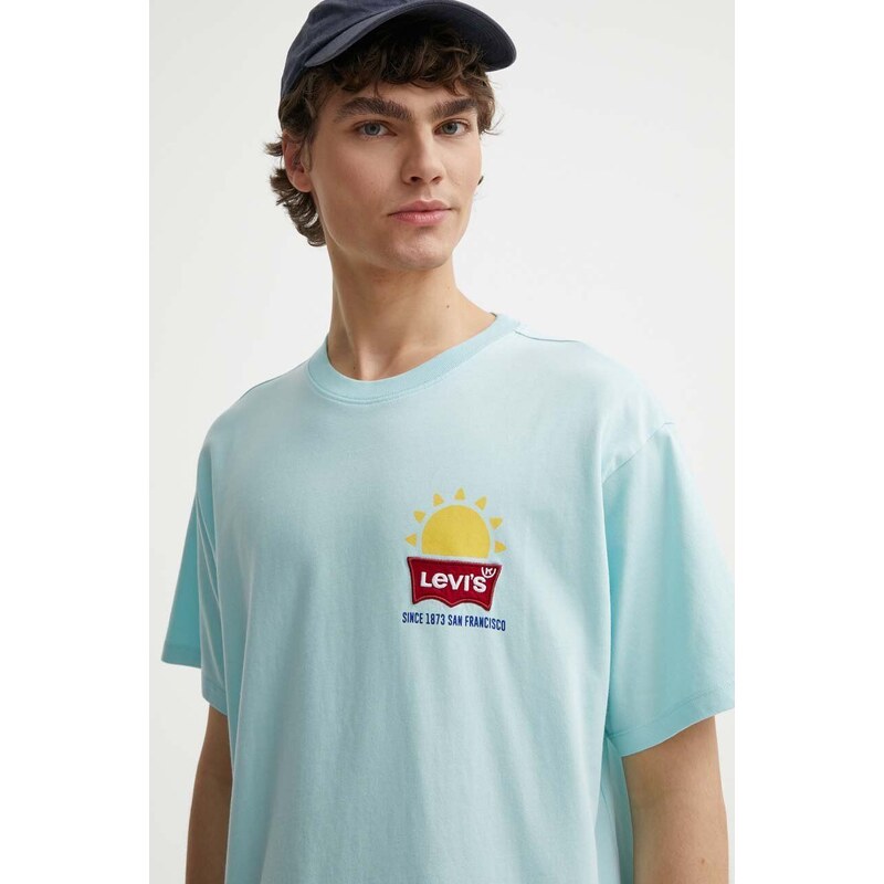 Levi's t-shirt in cotone uomo colore turchese con applicazione