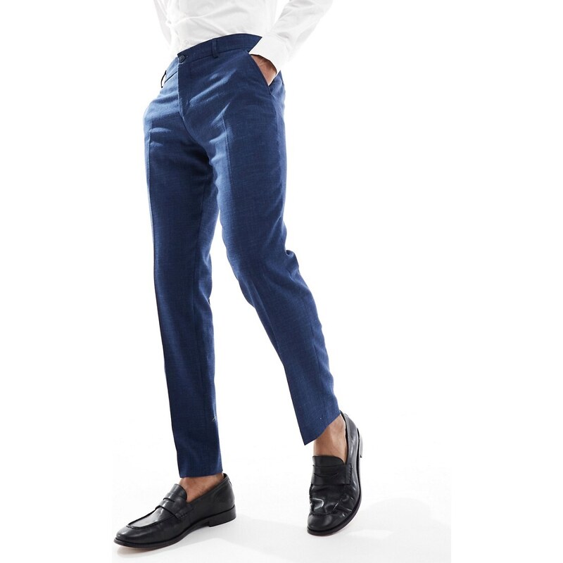 Selected Homme - Pantaloni da abito slim blu navy scuro in misto lino