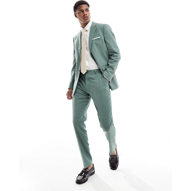 Selected Homme - Giacca slim fit da abito verde in misto lino