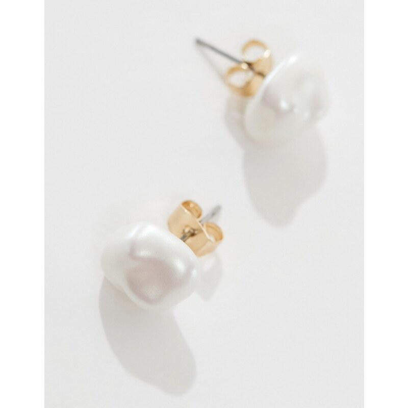 Pieces - Orecchini crema a bottoni con perle sintetiche-Bianco
