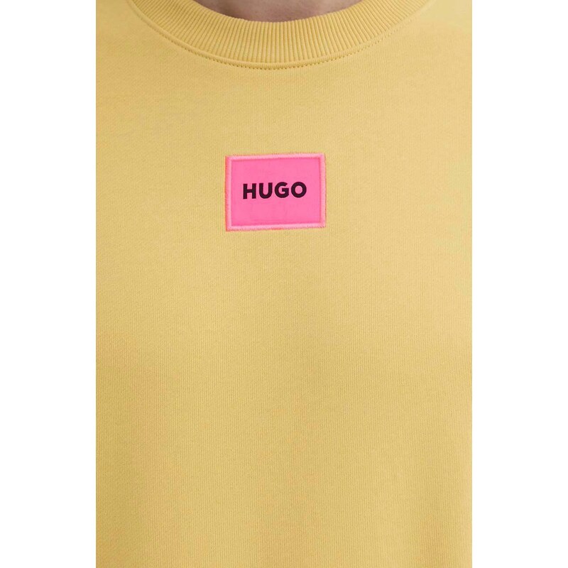 HUGO felpa in cotone uomo colore giallo con applicazione 50447964