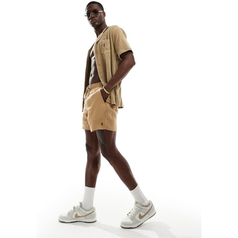 Polo Ralph Lauren - Prepsters - Pantaloncini color kaki cuoio in lino con logo iconico in coordinato-Marrone