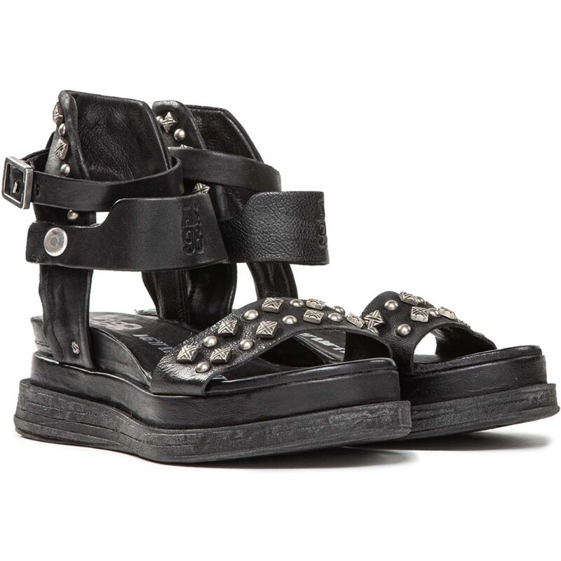 A.S.98 sandali LAGOS in pelle nera con borchie