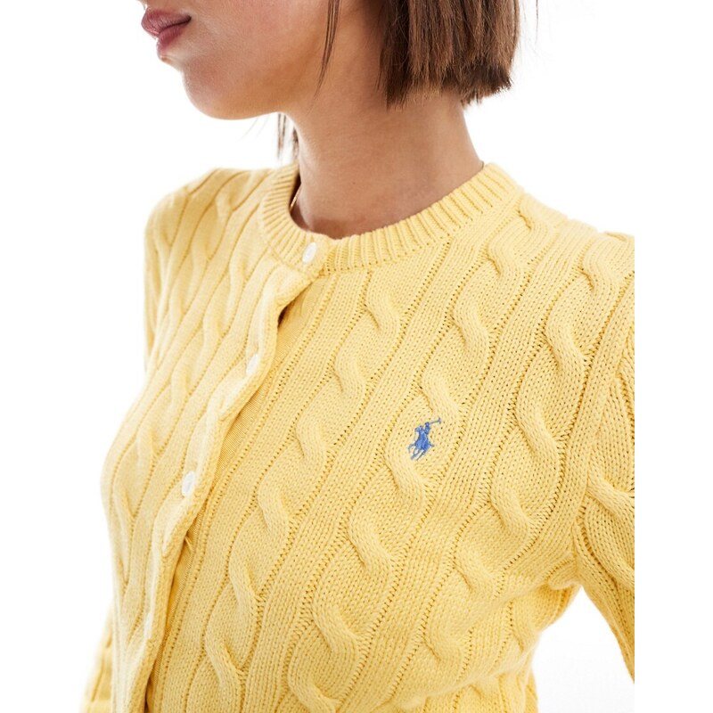 Polo Ralph Lauren - Cardigan giallo in maglia a trecce con logo