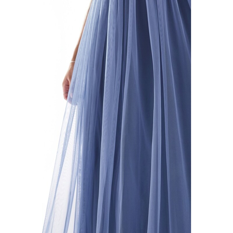 Anaya Plus - Vestito lungo da damigella monospalla in tulle blu