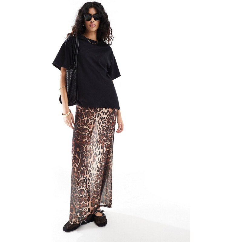 ASOS DESIGN - Vestito sottoveste midi e t-shirt 2 in 1 trasparente con stampa leopardata-Multicolore