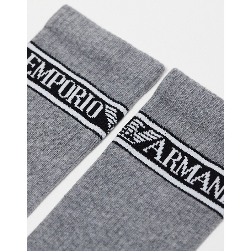Emporio Armani - Bodywear - Confezione a 2 paia di calzini sportivi grigi con logo-Grigio