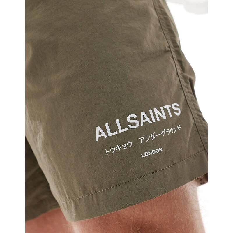 AllSaints - Underground - Pantaloncini da bagno kaki-Verde