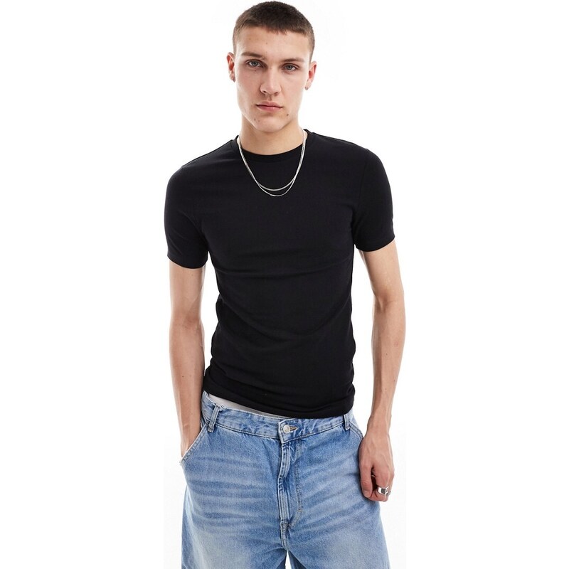 ASOS DESIGN - T-shirt girocollo attillata nera-Nero