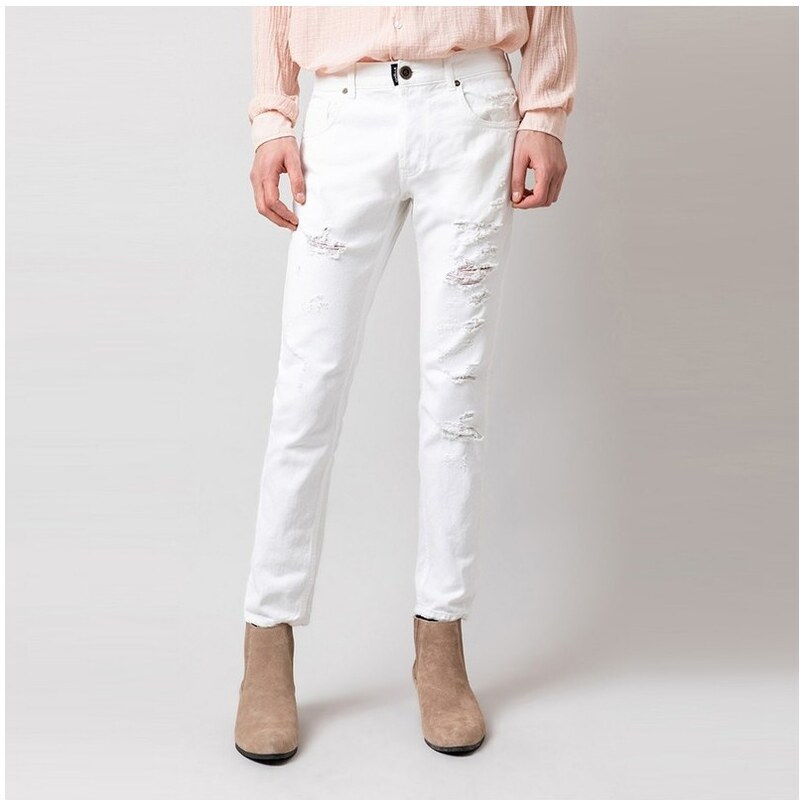 GAELLE PARIS - Jeans effetto vissuto con logo - Colore: Bianco,Taglia: 31