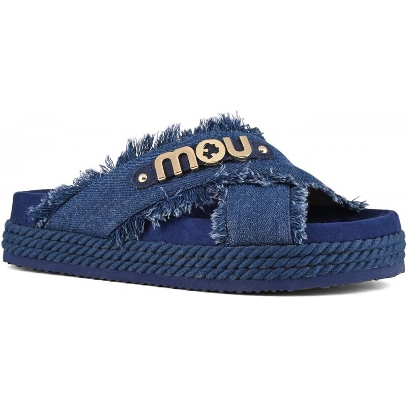 MOU - Sandalo Criss-cross denim - Colore: Blu,Taglia: 37