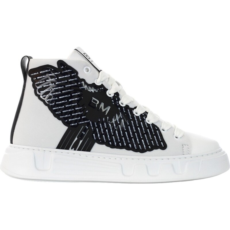 BRIAN MILLS - Sneakers mid in tessuto con patch logo - Colore: Bianco,Taglia: 40