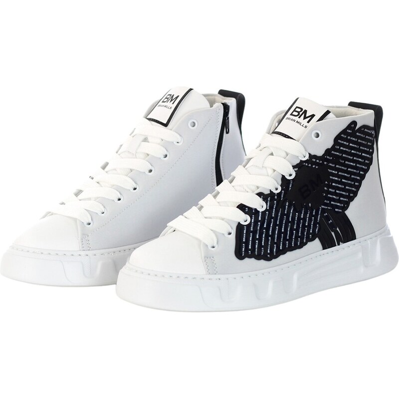 BRIAN MILLS - Sneakers mid in tessuto con patch logo - Colore: Bianco,Taglia: 40