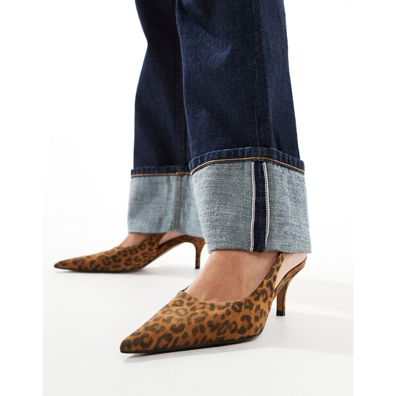ASOS DESIGN - Solo - Scarpe con tacco medio in pelle premium leopardate con cinturino posteriore-Multicolore
