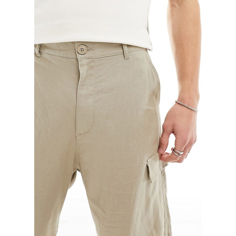 ADPT - Pantaloncini cargo in misto lino beige-Neutro