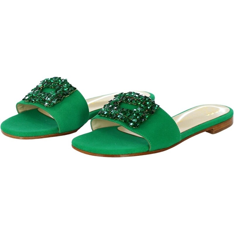 SIANO VIA ROMA - Sandalo con accessorio in pietre - Colore: Verde,Taglia: 39