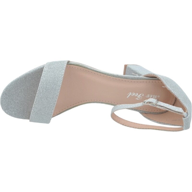 Malu Shoes Sandalo alto donna argento tessuto satinato tacco doppio 5 cm cinturino alla caviglia linea basic cerimonia elegante