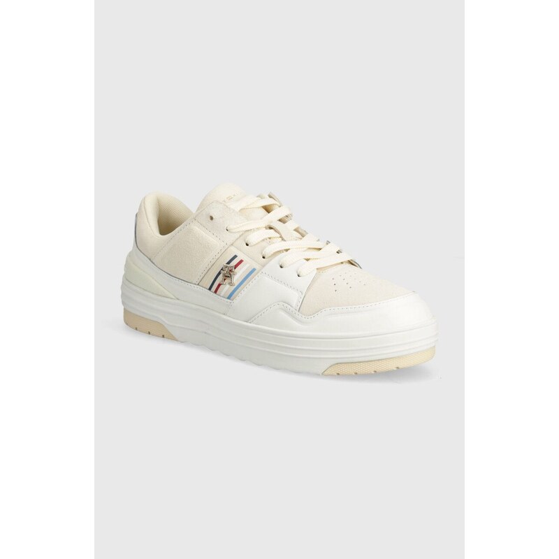 Tommy Hilfiger sneakers in pelle SUEDE STRIPES BASKET LO colore beige FW0FW07811