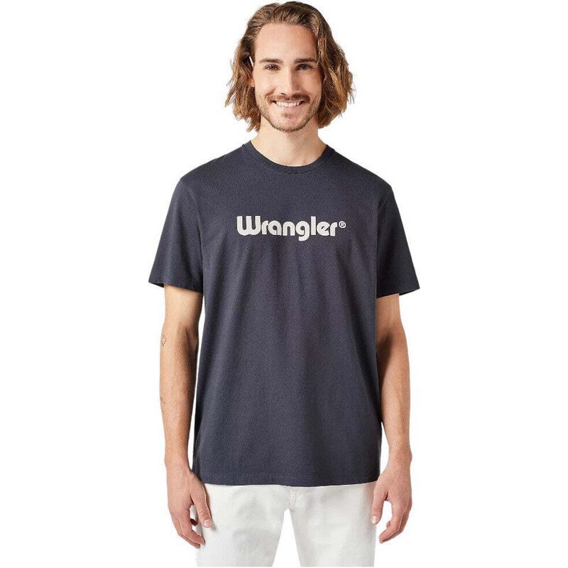 Wrangler t-shirt nera logo grande stampato 112350526