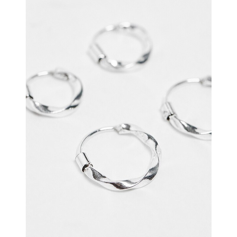 Kingsley Ryan - Confezione da 2 paia di orecchini a cerchio in argento sterling effetto metallo fuso