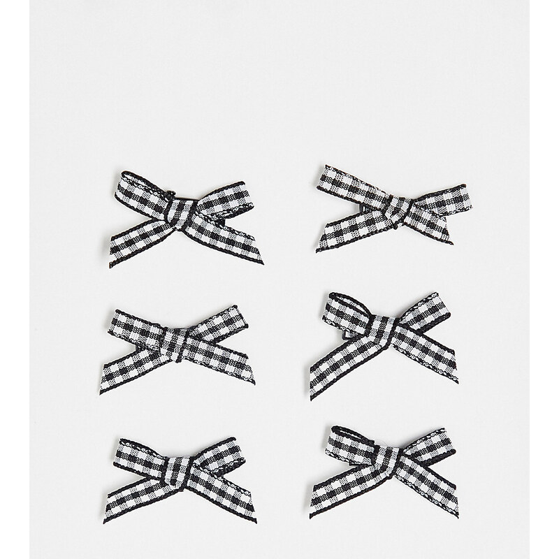 DesignB London DesignB - Confezione da 6 fiocchetti per capelli neri a quadretti-Nero