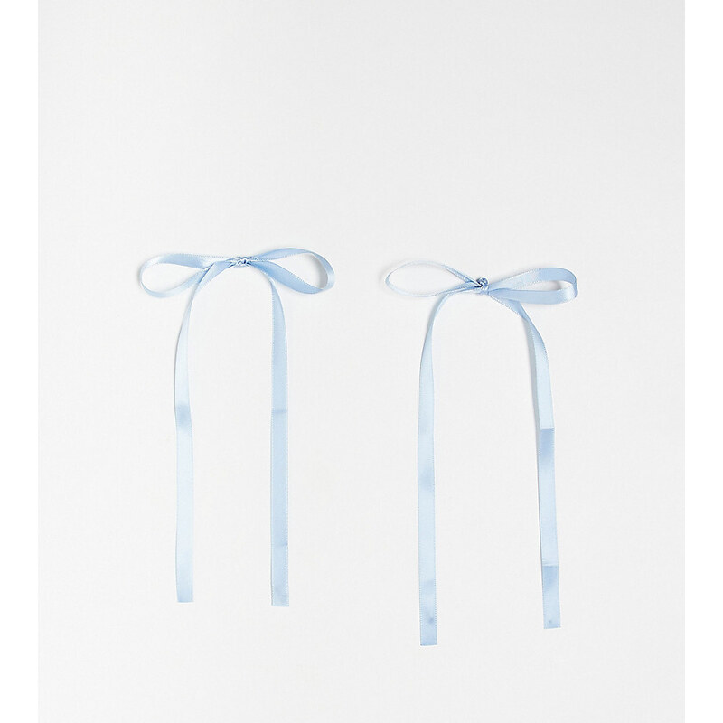 DesignB London DesignB - Confezione da 2 fiocchi per capelli in raso blu pallido