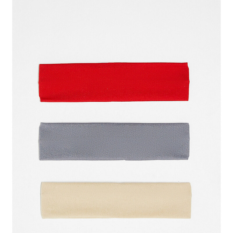 DesignB London DesignB - Confezione da 3 fasce per capelli beige, grigia e rossa-Rosso