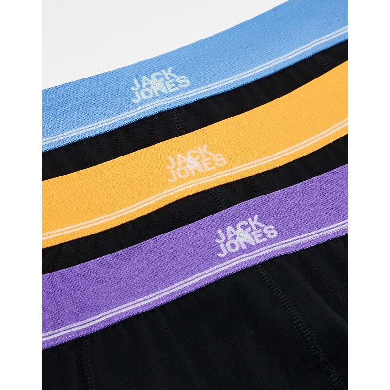 Jack & Jones - Confezione da 3 boxer aderenti con logo centrale ed elastico in colori vivaci-Nero