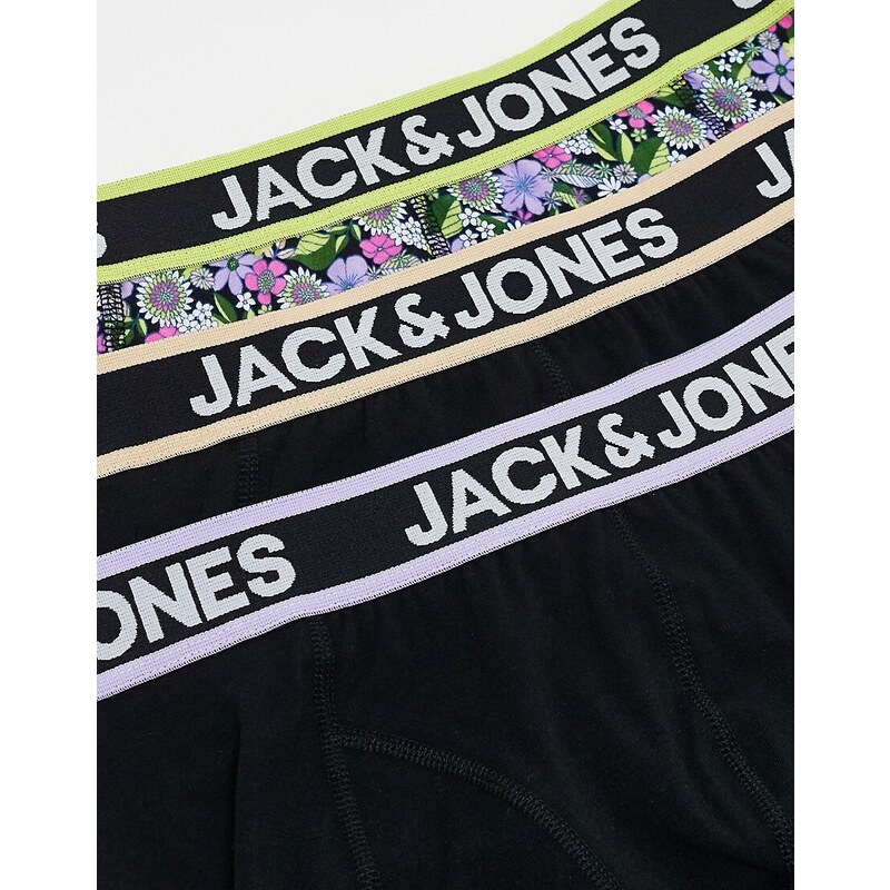 Jack & Jones - Confezione da 3 boxer aderenti neri e a fiori-Nero