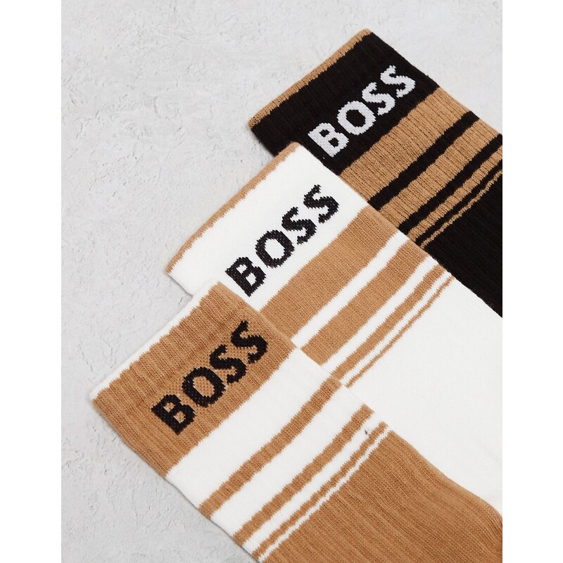 BOSS Bodywear - Confezione da 3 paia di calzini multicolore a righe a coste