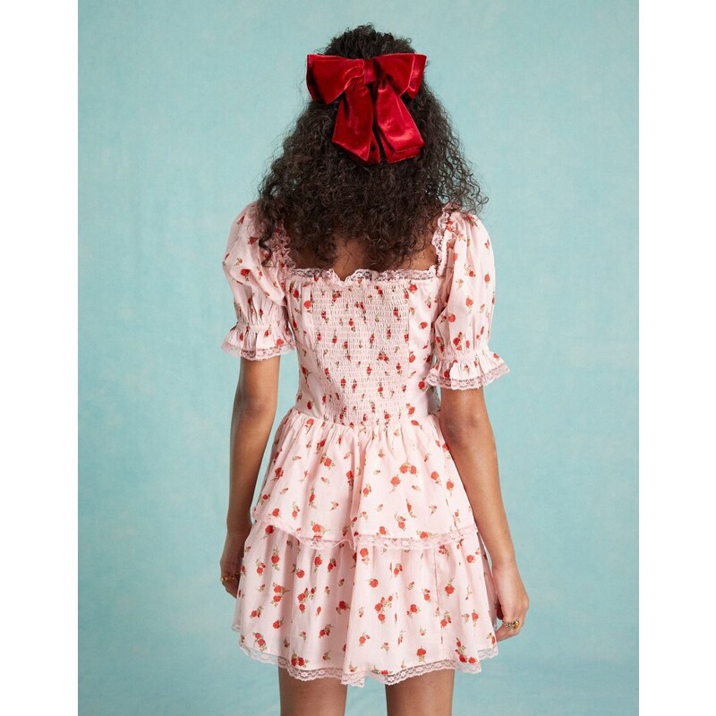Miss Selfridge - Vestito corsetto corto a balze rosa a fiori