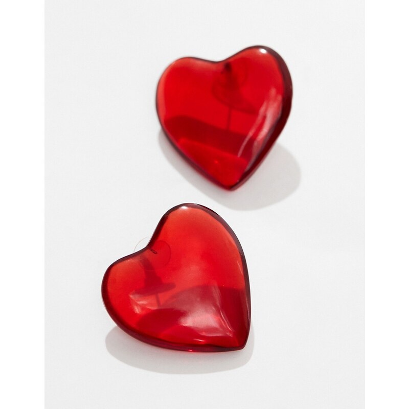 ASOS DESIGN - Orecchini a bottone a cuore spesso rossi-Rosso